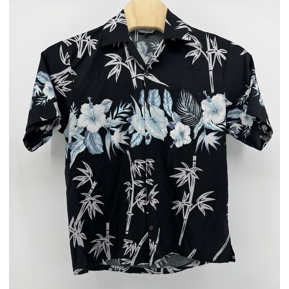 Alvish Hawaiian Shirt Men's Size L Floral Tropical Beach Palm Tree Aloha